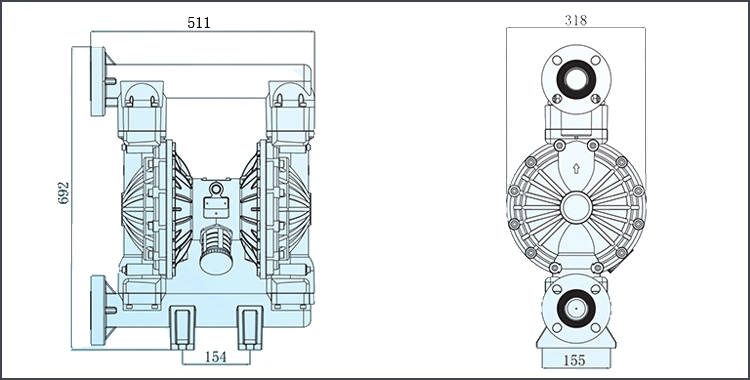 Hy15/20-PP 1/2" Pneumatic PTFE Diaphragm Pump for Strong Acide and Alkali Pneumatic Double Diaphragm Air Operated Reciprocating